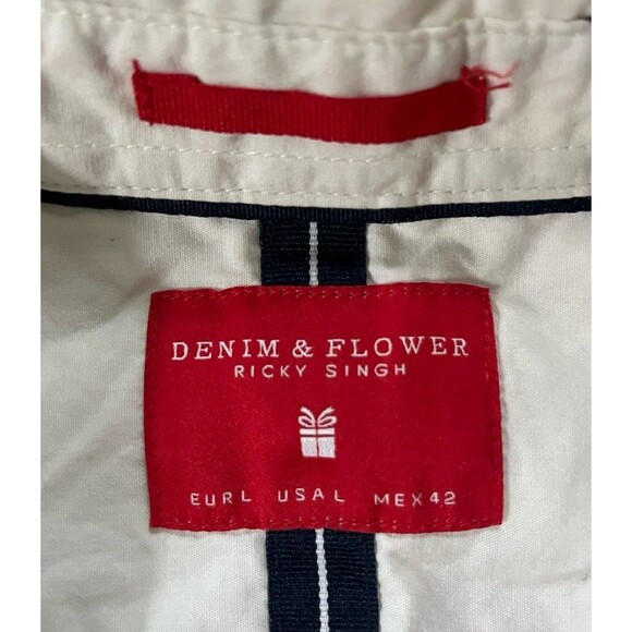 Denim Flower Button Up Shirt Mens L White Santa Claus Christmas Happy Holiday - Picture 6 of 10